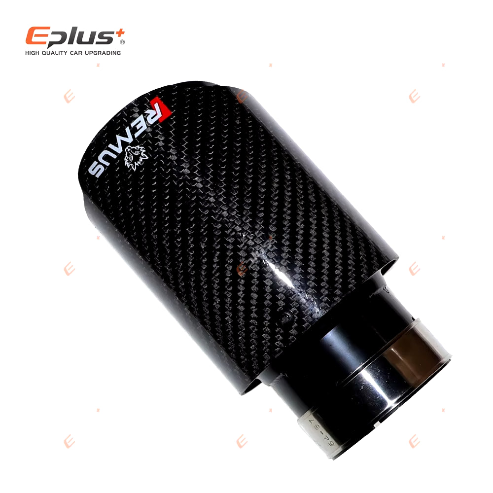 REMUS Car Gloss Carbon Fiber Muffler Tip Exhaust System Pipe Mufflers Nozzle Universal Straight Stainless Black Auto Parts