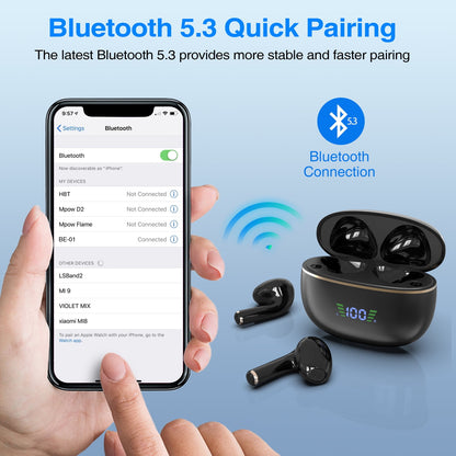 Wireless Earbuds Bluetooth Headphones 40H Playback LED Power Display with Charging Case, Bluetooth Earbuds for Iphone, Android