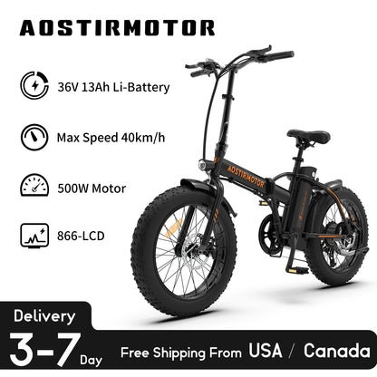 A20 Folding Ebike 500W Electric Mountain Bike 20Inch 4.0 Fat 36V 13Ah Removable Battery Beach Bicycle for Adult