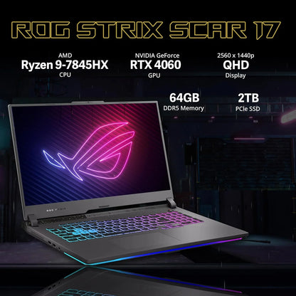 ROG Strix G17 Gaming Laptop, 17.3" QHD 240Hz Laptop, AMD Ryzen 9-7845HX, NVIDIA Geforce RTX 4060, 64GB DDR5, 2TB Pcie SSD, RGB Backlit Keyboard, Wi-Fi 6E, Win 11 Home, with Hotface 32GB USB Card