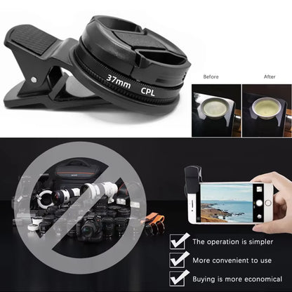 Universal with Clip Portable Professional Phone Polarizer Wide Angle Lens 37/52MM CPL Filter Circular Camera Black Accessories