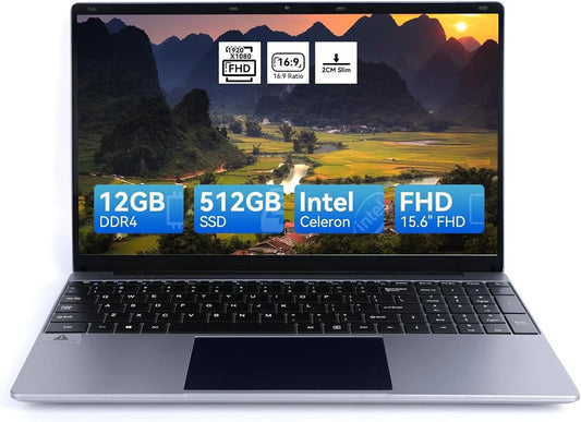 15.6''Laptop 12GB DDR4 512GB SSD, Quad-Core Intel Celeron N5095 Processors, 1080P IPS FHD Display Laptop Computer, Numeric Keypad USB 3.0, Bluetooth 4.2, 2.4/5G Wifi